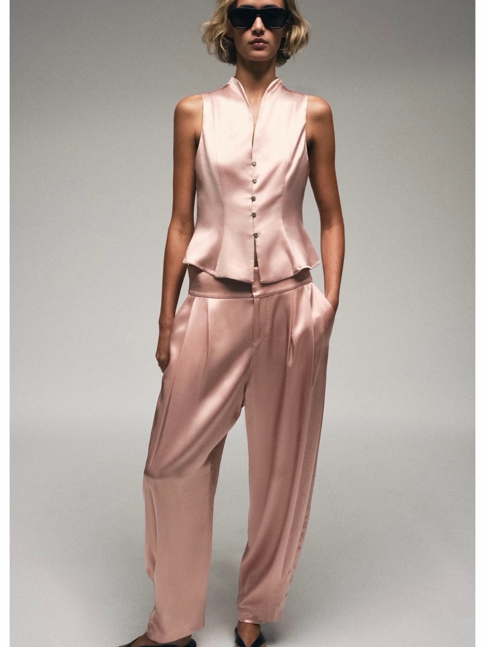 Silk Satin Pink Sleeveless Vest